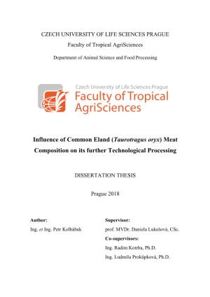 Influence of Common Eland (Taurotragus Oryx) Meat Composition on Its Further Technological Processing