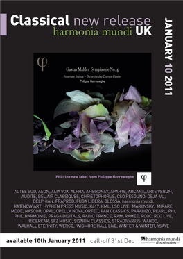 Classical New Release JANUARY Harmonia Mundi UK 10 2011