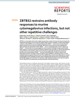 ZBTB32 Restrains Antibody Responses to Murine Cytomegalovirus Infections, but Not Other Repetitive Challenges Arijita Jash1, You W