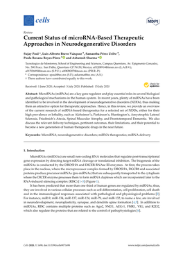 Current Status of Microrna-Based Therapeutic Approaches in Neurodegenerative Disorders