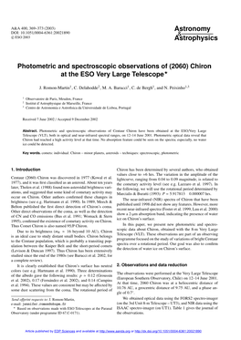 Photometric and Spectroscopic Observations of (2060) Chiron at the ESO Very Large Telescope