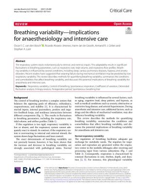 Breathing Variability—Implications for Anaesthesiology and Intensive Care Oscar F