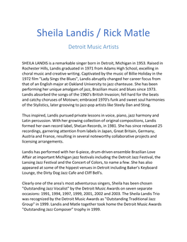 Sheila Landis / Rick Matle Detroit Music Artists