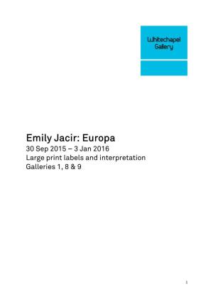 Emily Jacir: Europa 30 Sep 2015 – 3 Jan 2016 Large Print Labels and Interpretation Galleries 1, 8 & 9