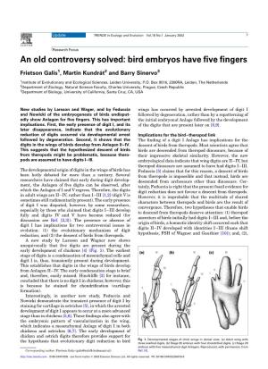 Bird Embryos Have Five Fingers