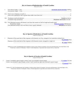 Key to Genera of Bothrideridae of South Carolina Key to Species Of