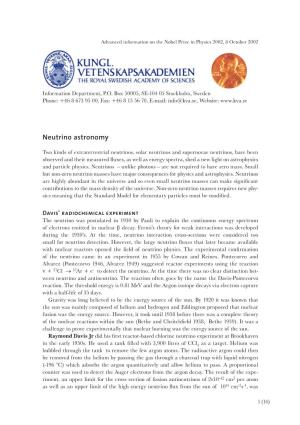 Advanced Information on the Nobel Prize in Physics 2002, 8 October 2002