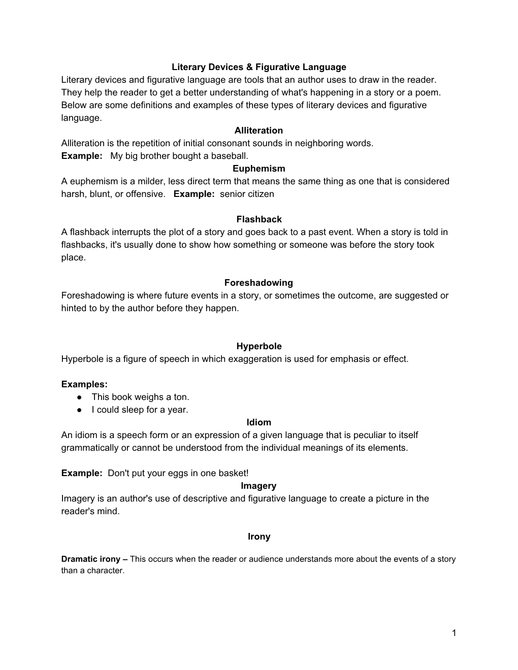 8th Grade Literary Terms Crossword Puzzle