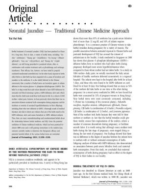 Original Article &&&&&&&&&&&&&& Neonatal Jaundice — Traditional Chinese Medicine Approach