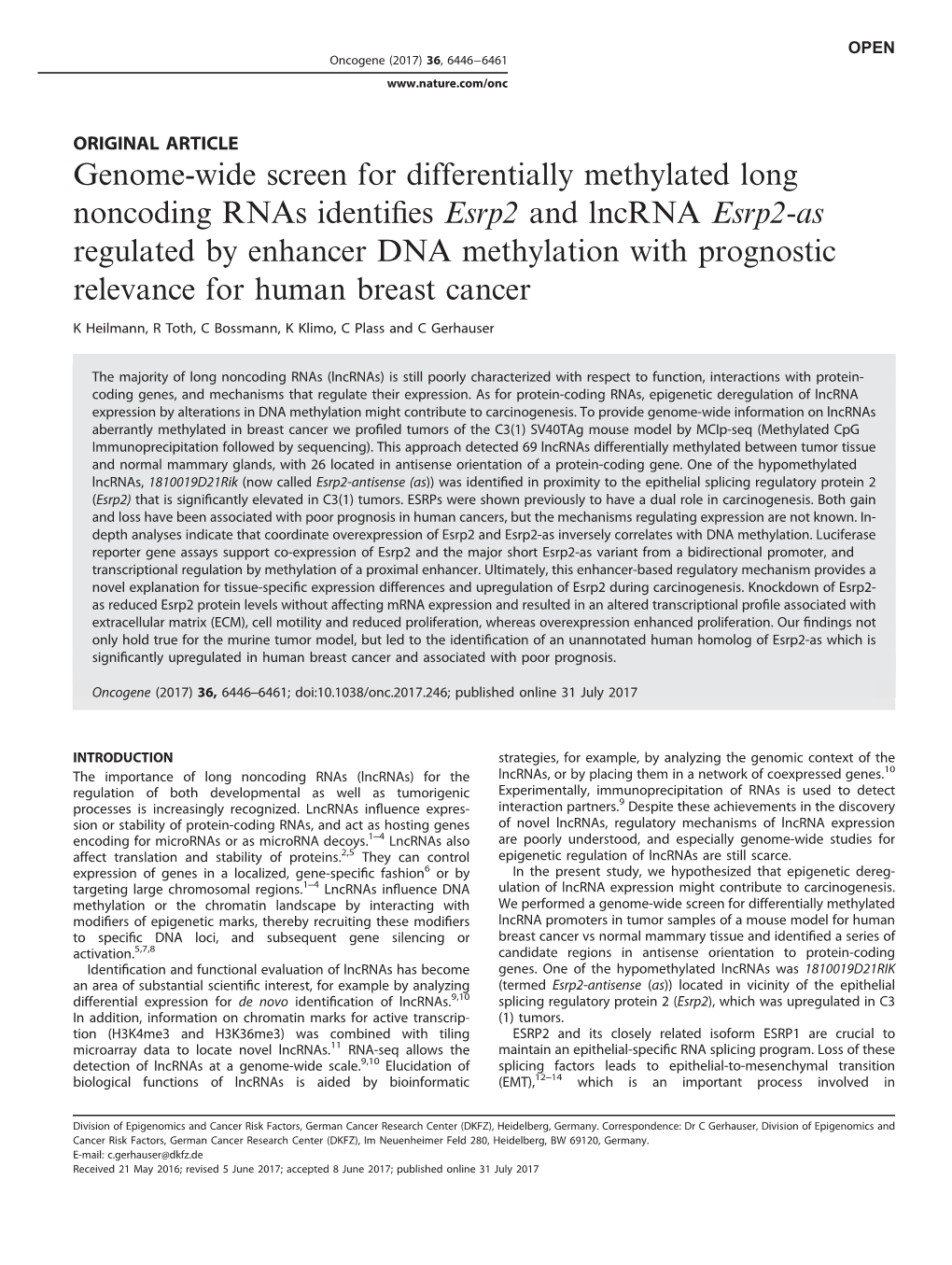 Genome-Wide Screen for Differentially Methylated Long Noncoding Rnas