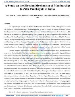 A Study on the Election Mechanism of Membership to Zilla Panchayats in India