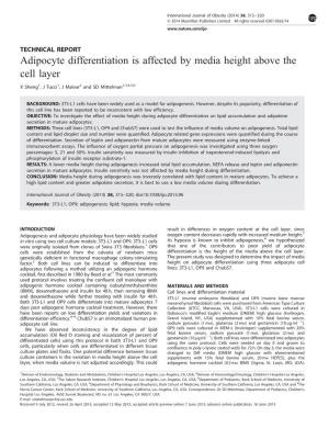 Adipocyte Differentiation Is Affected by Media Height Above the Cell Layer