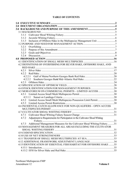 Northeast Multispecies FMP Amendment 12 Volume I TABLE OF