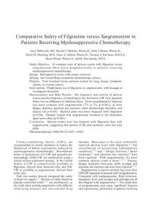 Comparative Safety of Filgrastim Versus Sargramostim in Patients Receiving Myelosuppressive Chemotherapy