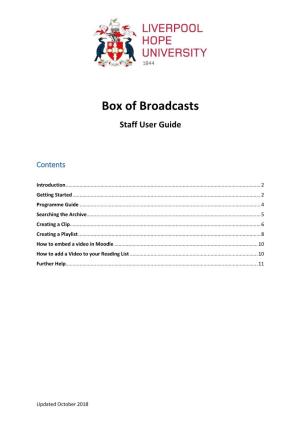 Box of Broadcasts Staff User Guide