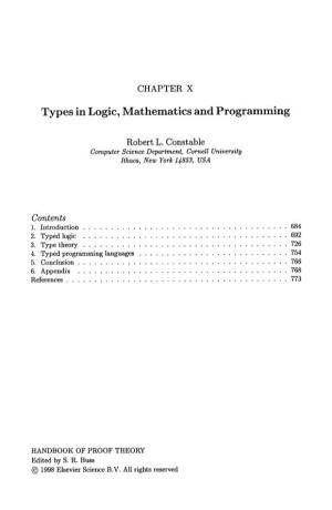 Types in Logic, Mathematics, and Programming from the Handbook of Proof Theory