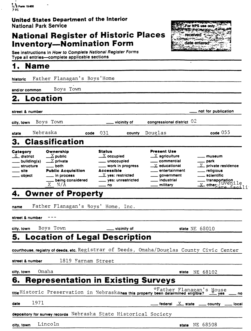 National Register of Historic Places Inventory Nomination Form 1