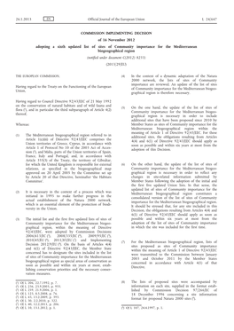 Commission Implementing Decision of 16 November 2012 Adopting A