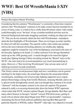WWF: Best of Wrestlemania I-XIV [VHS]