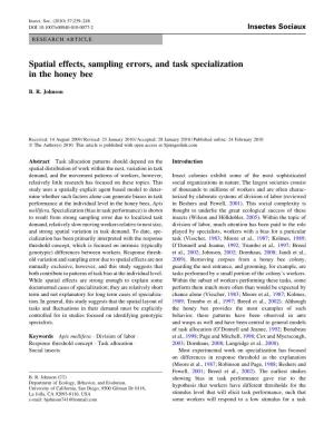 Spatial Effects, Sampling Errors, and Task Specialization in the Honey Bee