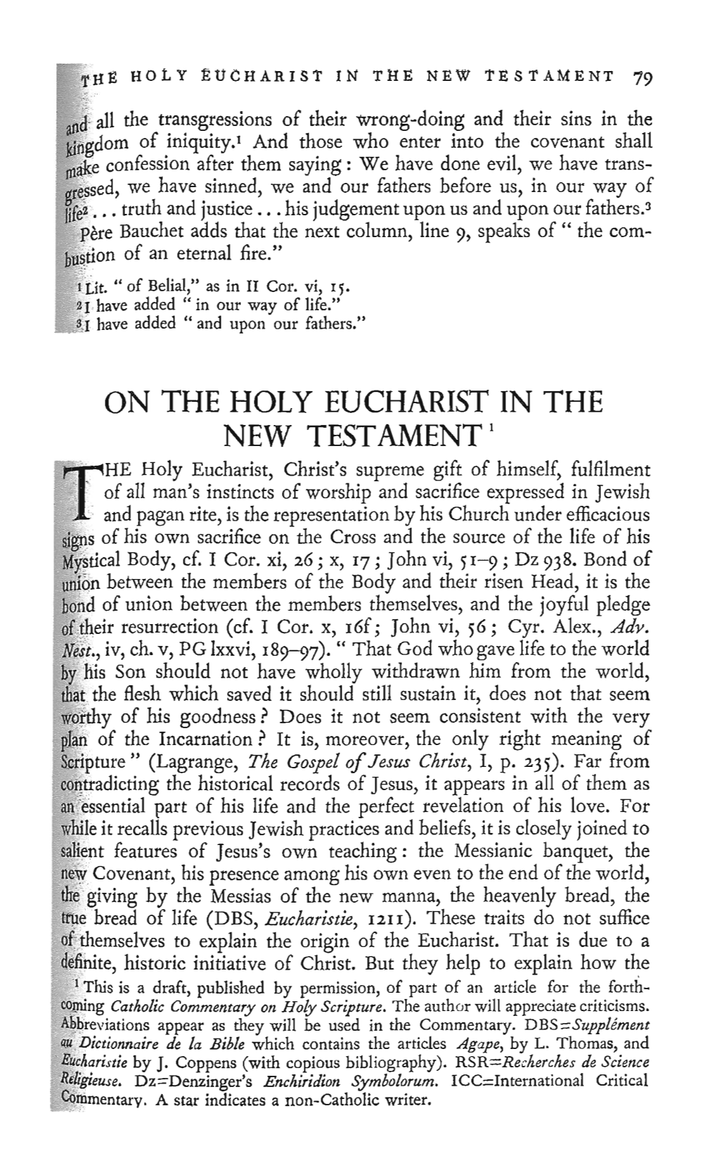 On the Holy Eucharist in the New Testament 1