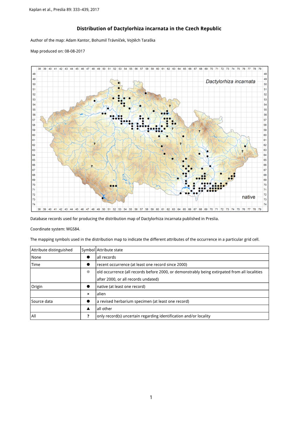 1 Distribution of Dactylorhiza Incarnata in the Czech Republic