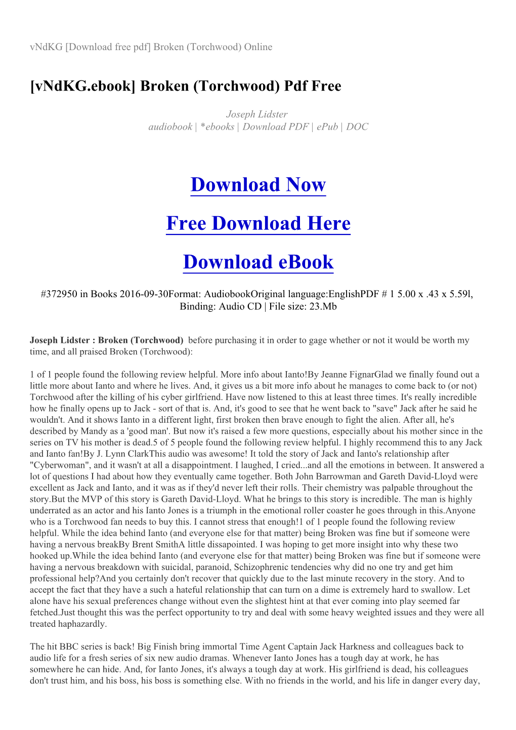 Vndkg [Download Free Pdf] Broken (Torchwood) Online