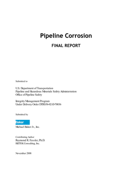 Pipeline Corrosion November 2008 Page I Table of Contents
