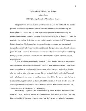 1 Teaching LGBTQ History and Heritage Leila J. Rupp LGBTQ