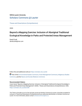 Inclusion of Aboriginal Traditional Ecological Knowledge in Parks and Protected Areas Management