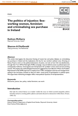 The Politics of Injustice: Sex-Working Women, Feminism and Criminalizing