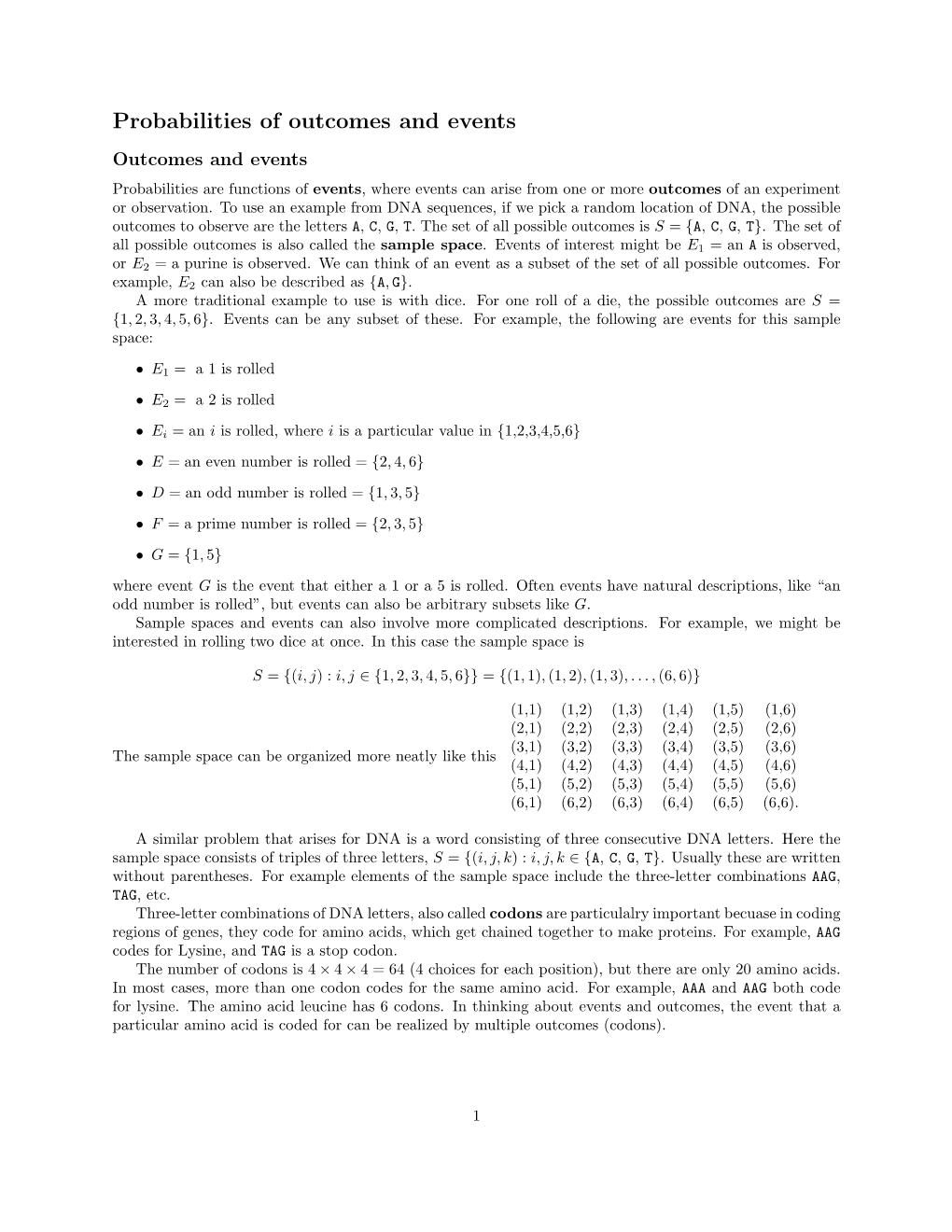 Probabilities of Outcomes and Events