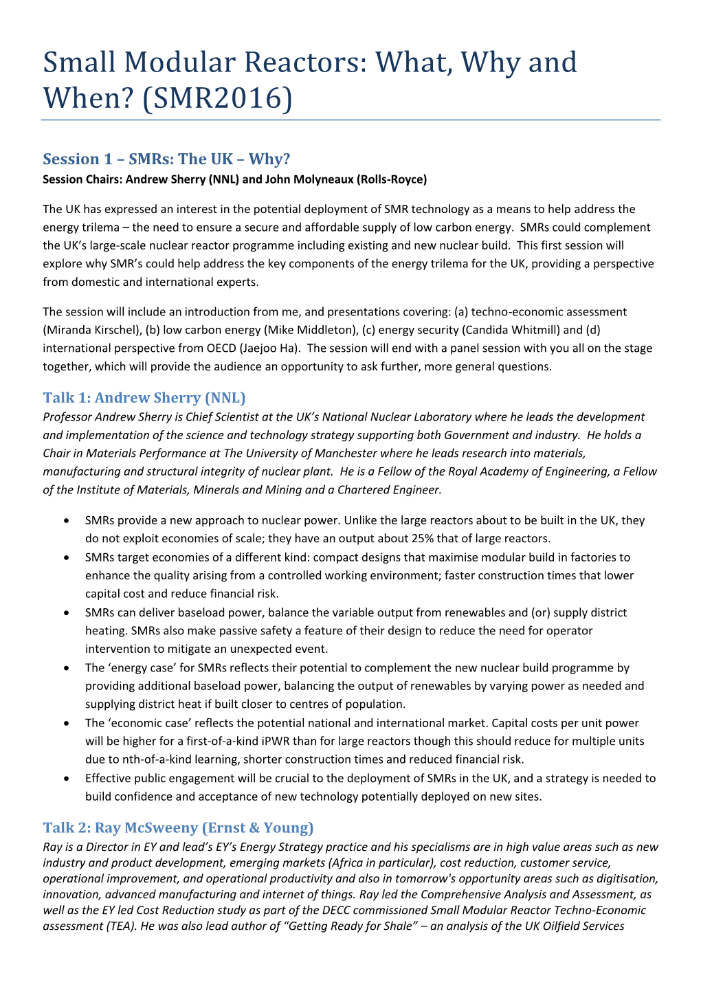 Small Modular Reactors: What, Why and When? (SMR2016)