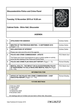 (Public Pack)Agenda Document for Gloucestershire Police and Crime Panel, 12/11/2019 10:00