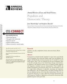 Populism and Democratic Theory