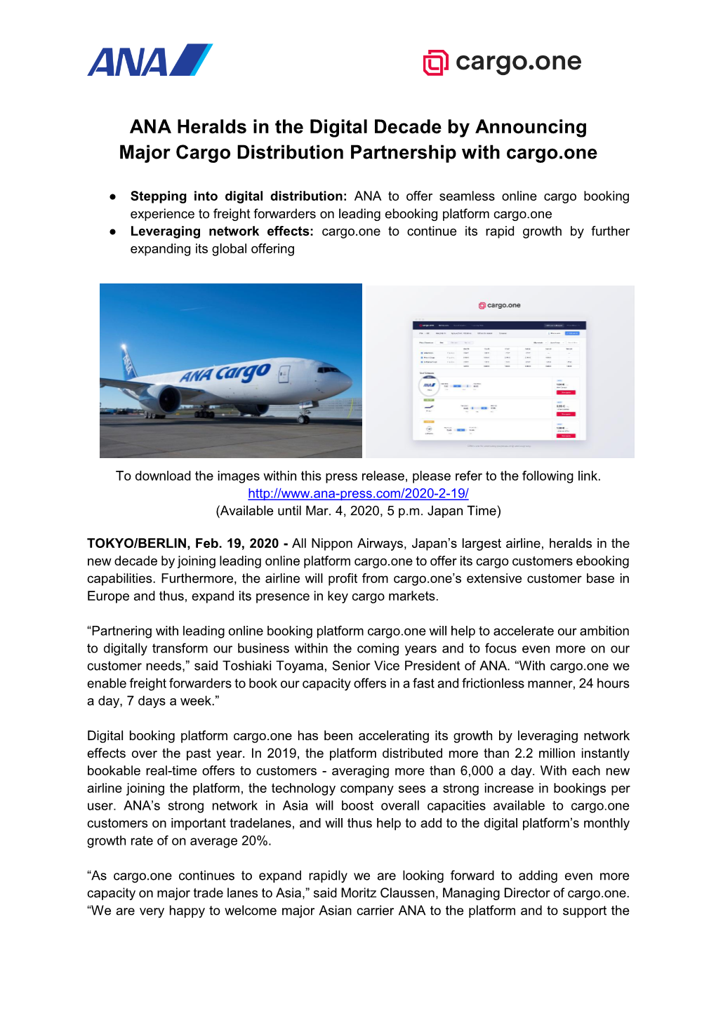 ANA Heralds in the Digital Decade by Announcing Major Cargo Distribution Partnership with Cargo.One