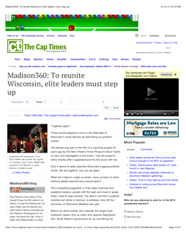 Madison360: to Reunite Wisconsin, Elite Leaders Must Step up 6/11/12 10:10 AM