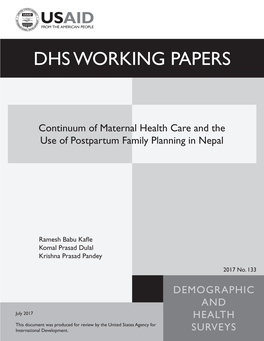 Continuum of Maternal Health Care and the Use of Postpartum Family Planning in Nepal [WP133]
