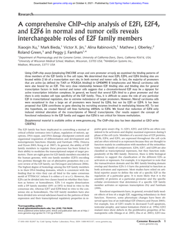 A Comprehensive Chip–Chip Analysis of E2F1, E2F4, and E2F6 in Normal and Tumor Cells Reveals Interchangeable Roles of E2F Family Members
