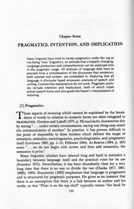 Pragmatics, Intention, and Implication