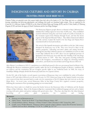 Indigenous Cultures and History in Calibaja Frontera Friday Issue Brief No
