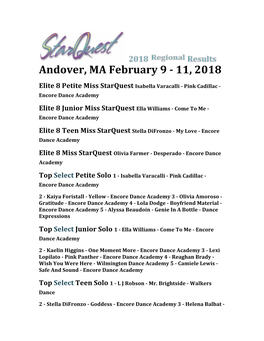 Andover, MA February 9 - 11, 2018