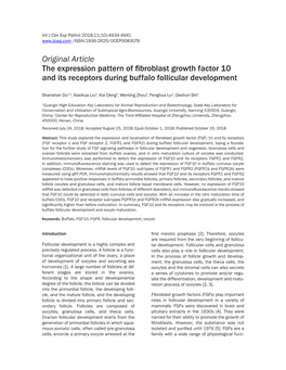 Original Article the Expression Pattern of Fibroblast Growth Factor 10 and Its Receptors During Buffalo Follicular Development