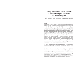 Quality Assurance in Africa: Towards a Continental Higher Education and Research Space Juma Shabani, Peter Okebukola, and Olusola Oyewole