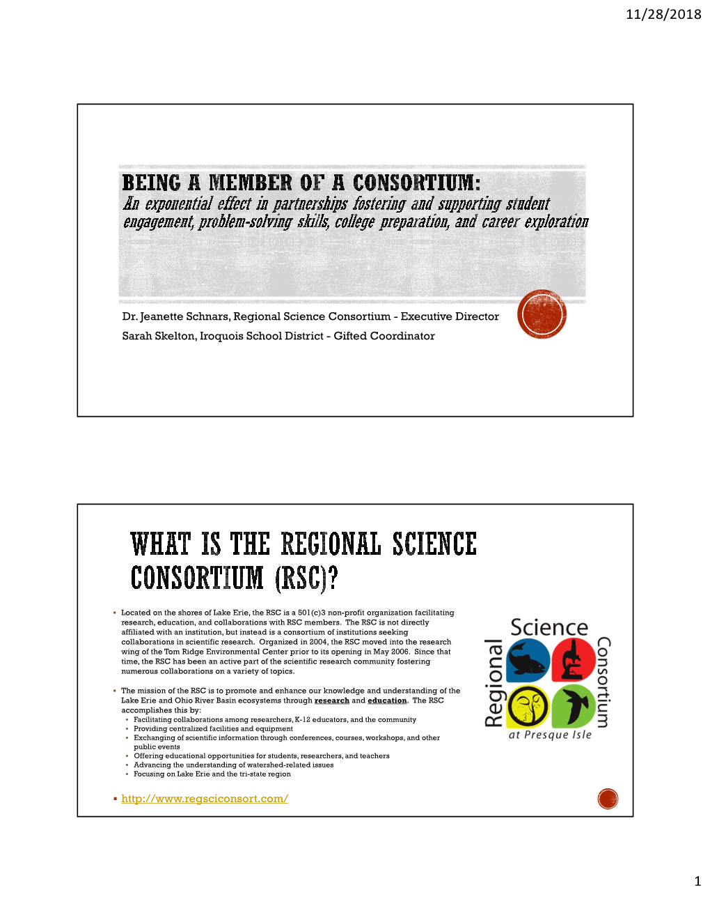 Dr. Jeanette Schnars, Regional Science Consortium - Executive Director Sarah Skelton, Iroquois School District - Gifted Coordinator