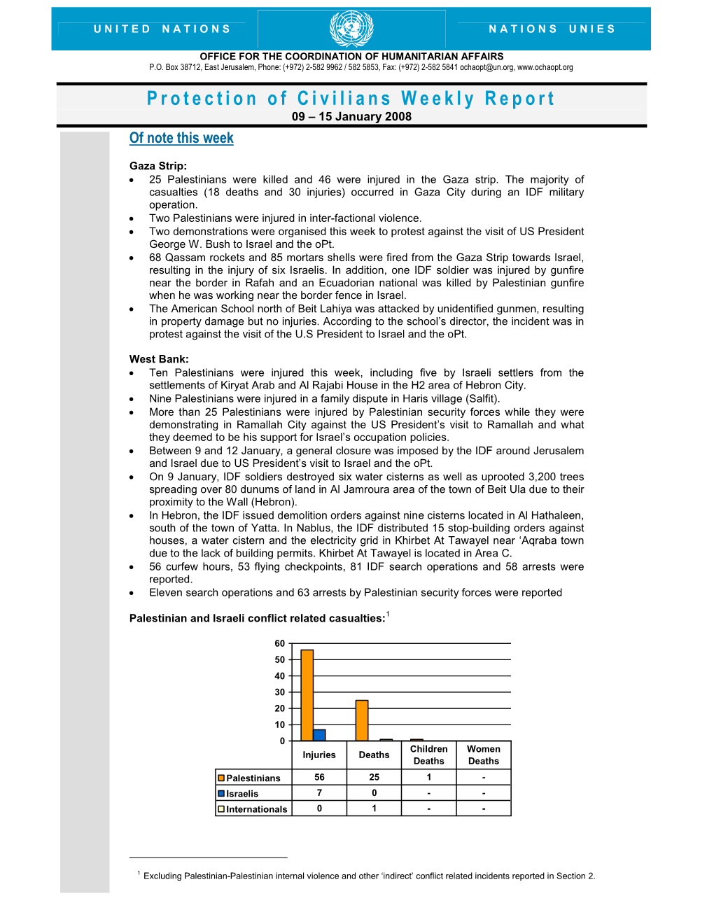 Protection of Civilians Weekly Report 09 – 15 January 2008 of Note This Week