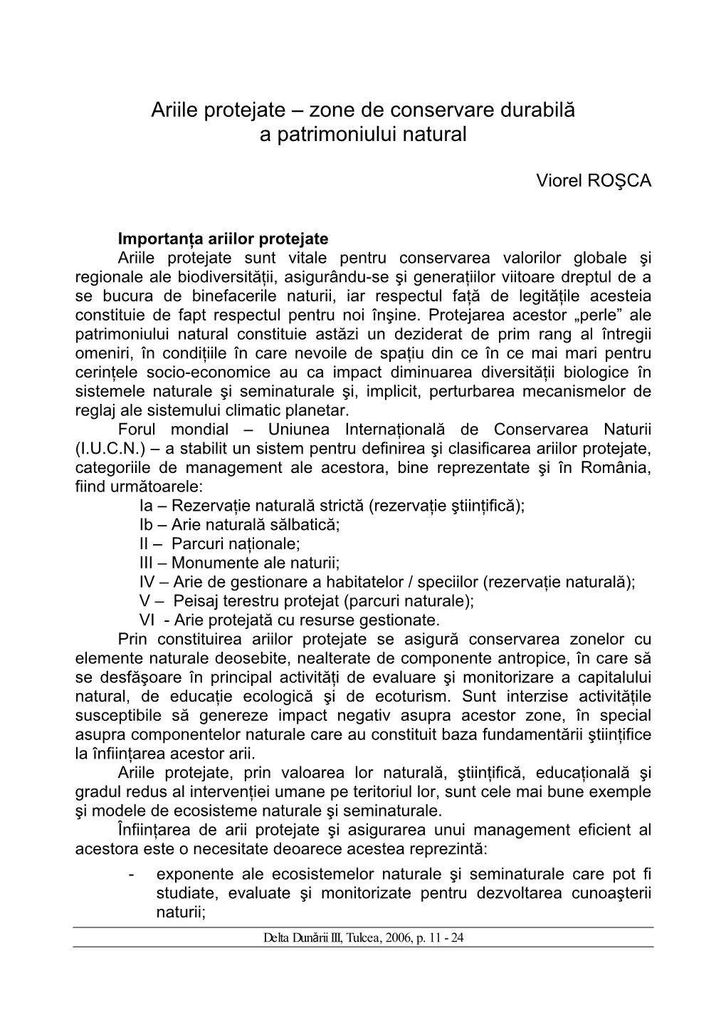 Ariile Protejate – Zone De Conservare Durabilă a Patrimoniului Natural