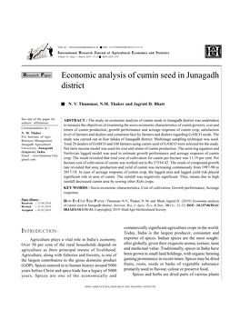 Economic Analysis of Cumin Seed in Junagadh District