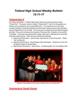 Tolland High School Weekly Bulletin 12-11-17