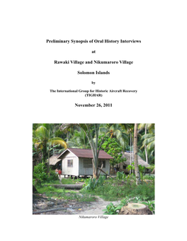 Preliminary Synopsis of Oral History Interviews at Rawaki Village And